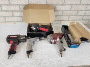 lot 59 image: Lot of Assorted Pneumatic Tools - Craftsman 38 Ratchet (Looks Unused), Craftsman Sander, Craftsman 12 Impact and More