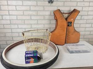 lot 113 image: Pair of New Bike Tires (26x1-38), New Tubes (26x1-18 to 1-38), Steel Egg Basket, Life Jacket XL and 14 Concrete Screw Kit from Fastenal - NO SHIPPING