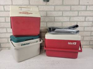 lot 114 image: (3) Lunch Coolers and Tarp - NO SHIPPING