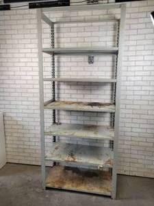 lot 118 image: Sturdy Steel Garage Shelf - Shelves are Adjustable - Approx. 88 Tall x 38 wide x 18 Deep - NO SHIPPING