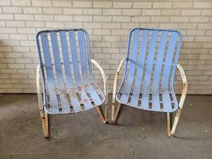 lot 130 image: (2) Vintage All Steel Patio Chairs - NO SHIPPING