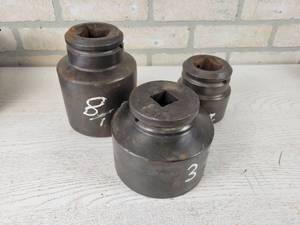 lot 144 image: (3) Large Sockets - OZAT (1 Drive) 3-78, PROTO (1-12 Drive) 2-916 and PROTO (1-12 Drive) 3-18