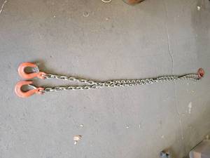 lot 157 image: 38 Chain Sling with CM Hooks - Each Leg is Approx. 8 Long - NO SHIPPING