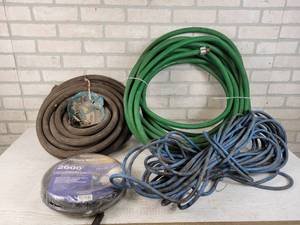 lot 165 image: NEW 14 x 35 Pressure Washer Hose, Rubber Garden Hoses and Heavy Duty Extension Cord - NO SHIPPING