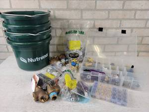 lot 176 image: Lot of Assorted Brass Fittings, Electrical, Buckets and More - NO SHIPPING