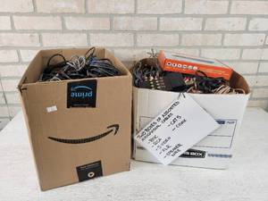 lot 211 image: (2) Boxes of AudioVisual Cables - BNC, RCA, S-Video, XLR, Speaker Wire, Cat5 and Coax  HDMI Switch - NO SHIPPING