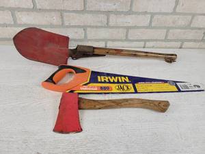 lot 217 image: COLLINS Hatchet, New Irwin Saw and Shovel - NO SHIPPING