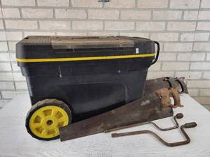 lot 228 image: Rolling Tool Chest (24 x 14 x 17), Hand Saws and More - NO SHIPPING