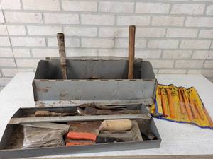 lot 251 image: Steel Toolbox FULL of Tools - Vice Grips, Punch Set, Drill Bits, Files and More