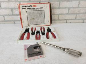 lot 286 image: Vintage Witherby Model No. 7352 Push Drill Made in Germany, New ATS Model No. W403 Brake Relining Tool and RAM-TOOL 5-Piece Snap Ring Pliers Set