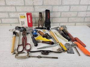 lot 296 image: Assorted Hand Tools - Rasp, Scrapers, Knives, Tin Snips and More
