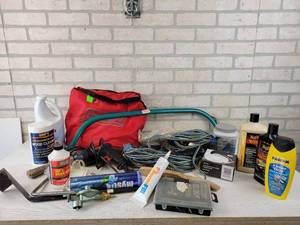 lot 304 image: Skil 38 Electric Drill, Tow Rope, Tree Saw, Grease, Car Polishes, Fluids and More - NO SHIPPING