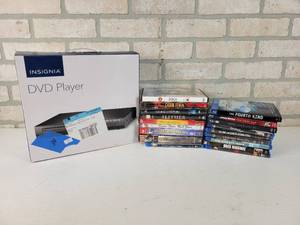 lot 320 image: Insignia DVD Player (Appears New) and Assorted DVDs  Blue Ray Movies