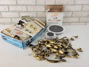 lot 359 image: Lot of Brass Handles, (2) Sets of Furniture Slides and Switch Covers