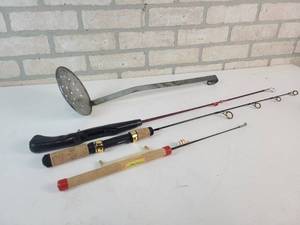 lot 374 image: (3) Ice Fishing Rods and Scoop - HT 28 Polar Gold Model PLG-28MH - NO SHIPPING