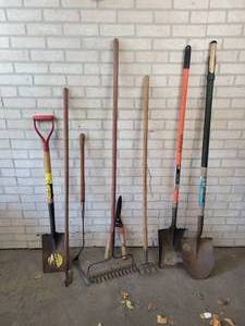 lot 378 image: (8) Gardening Tools - Shovels, Rakes, Hedge Clippers and More - NO SHIPPING