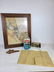 lot 522 image: Home Interiors Deer Print, Barrel Tap, Ricochet Game Pieces, and More - NO SHIPPING