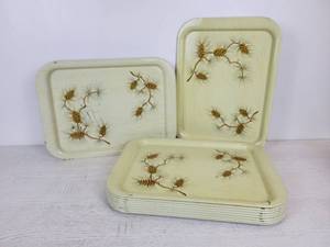 lot 613 image: Lot of (15) Mid-Century Modern Birch and Pinecone Tin Trays