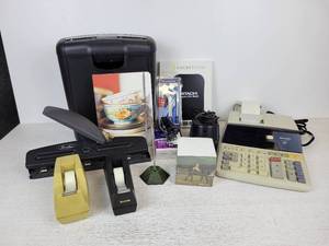 lot 625 image: Lot of Office Supplies - RocketBook Reusable Notebook, Sharp Calculator EL-1197PII, Paper Shredder, and More