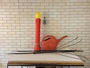 lot 675 image: (2) 60 Copper Lightning Rods, 36 Blow Mold Christmas Candle and Watering Can - NO SHIPPING
