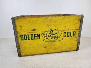 lot 680 image: Sun Drop Golden Cola Soda Pop Crate - St. James Bottling Co. - made by Flour City Wooden Box, Inc. in Minneapolis - June of 1957