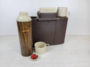 lot 691 image: Vintage Thermos Picnic Set - Two Thermos Canisters, Carrying Case, and Storage Container