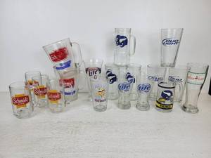 lot 712 image: Lot of Beer Glasses - Schmidt Pitchers, Miller Lite, Bud Light, Miller High Life, MN Vikings, and More NO SHIPPING