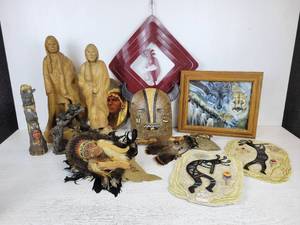 lot 713 image: Native American Dcor - Includes Hand Carved Wood Statuettes