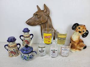 lot 714 image: Lot of Polish-Made Serveware, Whiskey Glasses, and Dog Dcor - NO SHIPPING