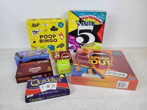 lot 719 image: Lot of Cards & Games - Speak Out (New in Box), Exploding Kittens, Name 5, and More