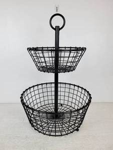 lot 722 image: Two Tier Black Metal Fruit Basket - NO SHIPPING