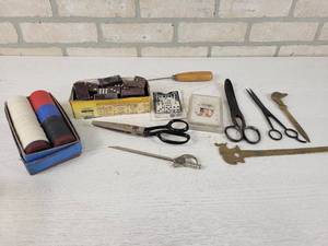 lot 551 image: Vintage Dominoes, Poker Chips, Brass Letter Openers, Vintage Scissors and More