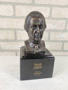 lot 579 image: 1950 Frank Lloyd Wright Limited Edition Bronze Bust - #12 of 100 - Created by Artist John Karl Daniels of Minnesota