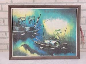 lot 589 image: Vintage Original MCM Framed Painting - 25x19 Frames