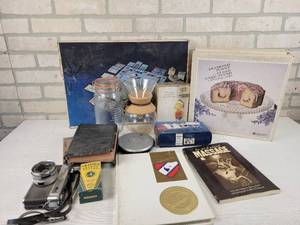 lot 597 image: Vintage Monopoly Board, USS Okinawa Book, The Art of Sensual Massage Book, Crystal Cake Stand and More - NO SHIPPING