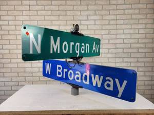 lot 600 image: Vintage Street Sign Assembly - N. Morgan Ave. and West Broadway - NO SHIPPING