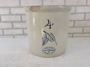 lot 658 image: Early Red Wing Birch Leaf 4-Gallon Stoneware Crock - Made between 1896 and 1906 - NO SHIPPING