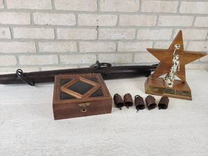 lot 664 image: Beautiful Antique Yoke, 1960s Trophy and Antique Steel Bells - NO SHIPPING