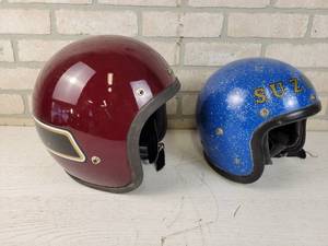 lot 803 image: (2) Vintage Motorcycle Helmets - Suzuki and Yamaha