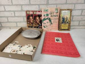 lot 814 image: 1918 US Military Mess Kit, Time Book showing Covers from 1923 to 1982, S7H Green Stamp Books and Stamps