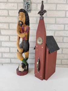 lot 825 image: Carved Wood Soccer Player - Approx. 24 Tall and Wood Church - NO SHIPPING