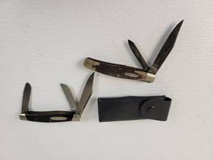lot 840 image: BUCK 3 Blade Folding Pocket Knife (Made in the USA) and KABAR 3 Blade Folding Pocket Knife