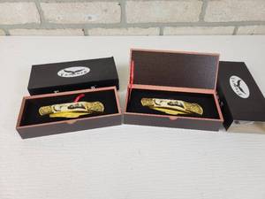 lot 837 image: (2) Falkner American Mint Commemorative Folding Knives in Original Boxes