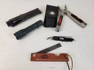 lot 839 image: Guidesman Multi-Tool, Mag-Lite, LED Flashlight and KABAR Sharpening Stone