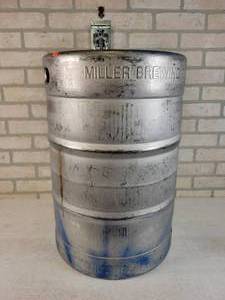 lot 861 image: MILLER Brewing Co. Keg Trash Can - Top was Cut Out - Approx. 23 Tall x 15 Diameter - NO SHIPPING