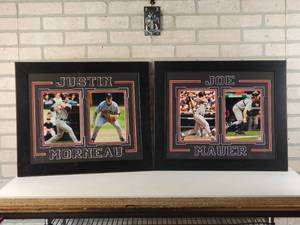 lot 757 image: Pair of Minnesota Twins Framed Pictures - Justin Morneau and Joe Mauer - NO SHIPPING
