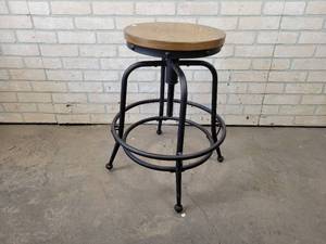 lot 885 image: Adjustable Height Bar Stool - Steel with Wood Seat - Heights from Approx. 25 to 30 - NO SHIPPING