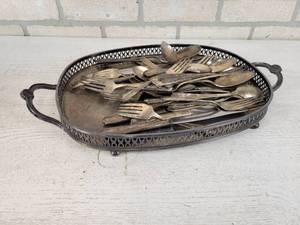 lot 915 image: Silver Plated Flatware and Tray - Approx. 6.6 LBS
