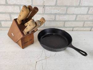 lot 917 image: LODGE 10 Cast Iron Skillet and Master Chef Knife Set