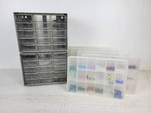 lot 968 image: Lot of Beads in Craft Storage Containers, Pair of Organizers with Drawers